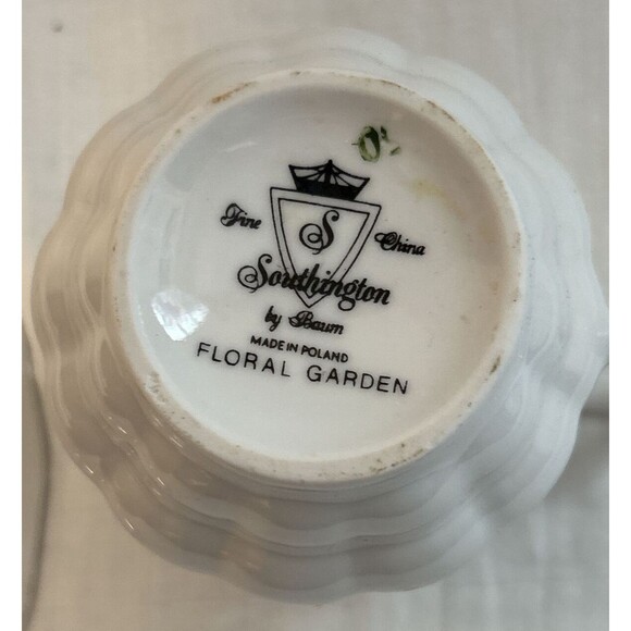 Southington Baum Floral Garden Porcelain Gravy Boat Server & Plate 7.5” Polland - Picture 6 of 6